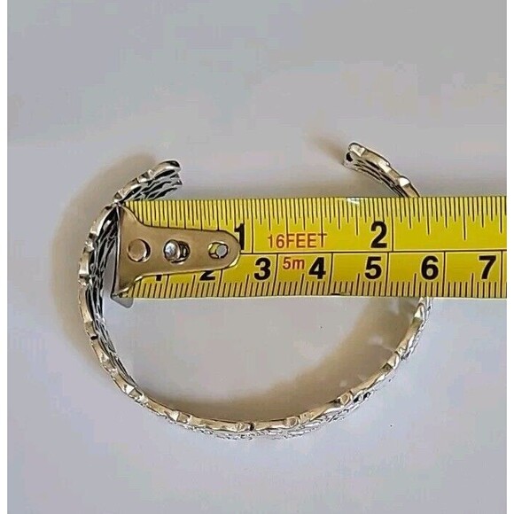 School of Fish Silver Plated Wide Chunky Black Enamel Accents Cuff Bracelet - Picture 6 of 6